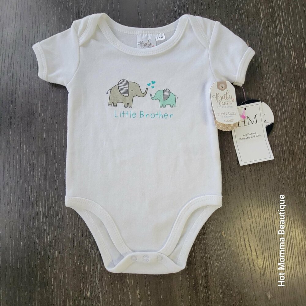 Infant Little Brother Gray & Blue Elephant Duo Graphic Onsie 3-6M